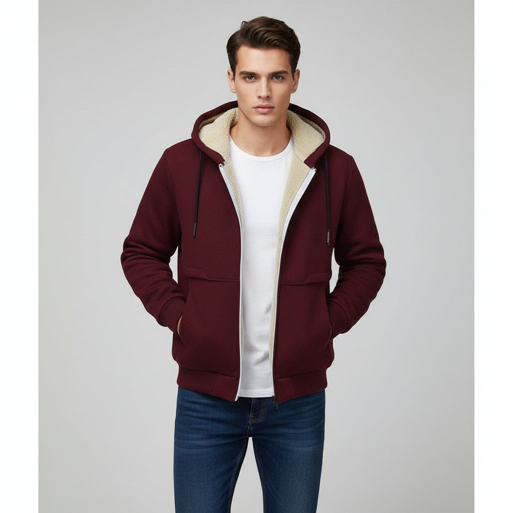 Men’s Heavyweight Fleece Hooded Zipper Sweatshirt Coat Warm Casual Jacket-Bon Voyage Vintage