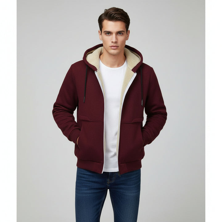 Men’s Heavyweight Fleece Hooded Zipper Sweatshirt Coat Warm Casual Jacket-Bon Voyage Vintage