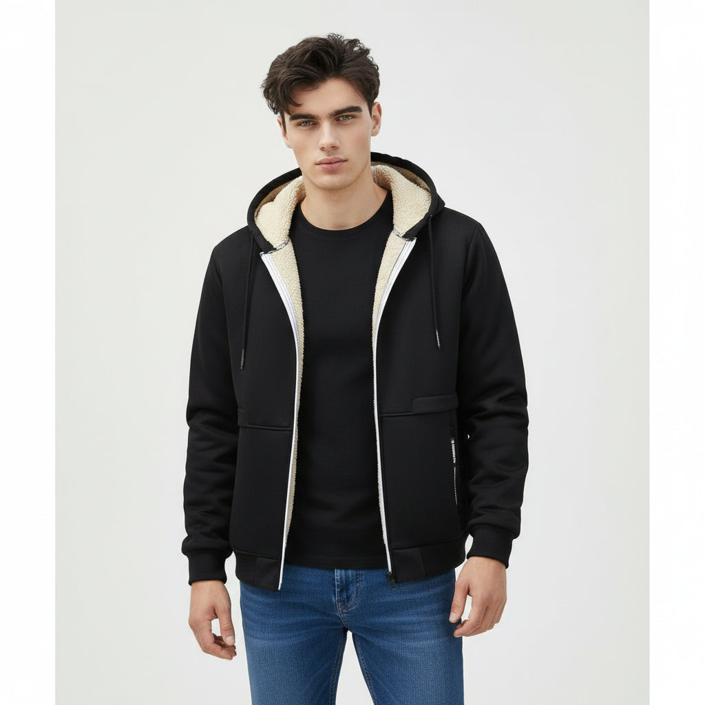 Men’s Heavyweight Fleece Hooded Zipper Sweatshirt Coat Warm Casual Jacket-Bon Voyage Vintage