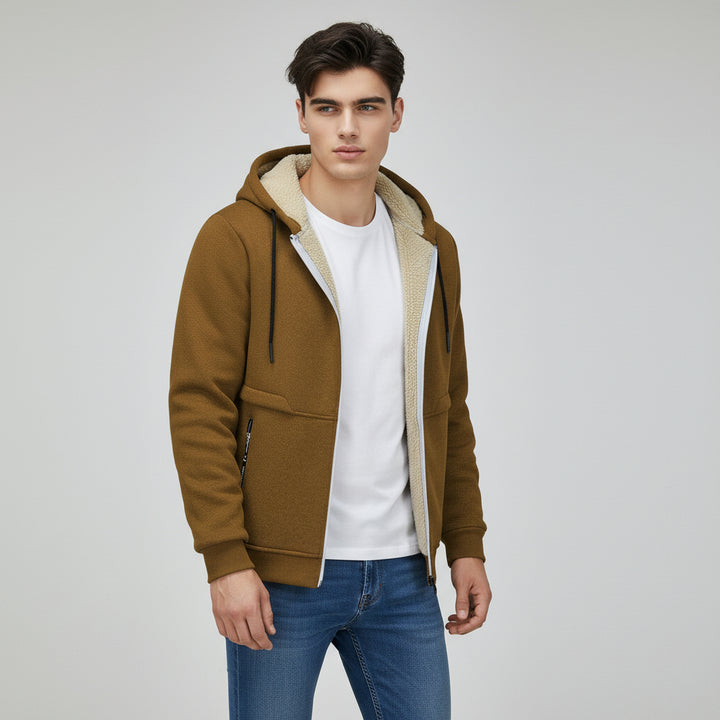 Men’s Heavyweight Fleece Hooded Zipper Sweatshirt Coat Warm Casual Jacket-Bon Voyage Vintage