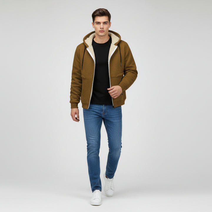 Men’s Heavyweight Fleece Hooded Zipper Sweatshirt Coat Warm Casual Jacket-Bon Voyage Vintage