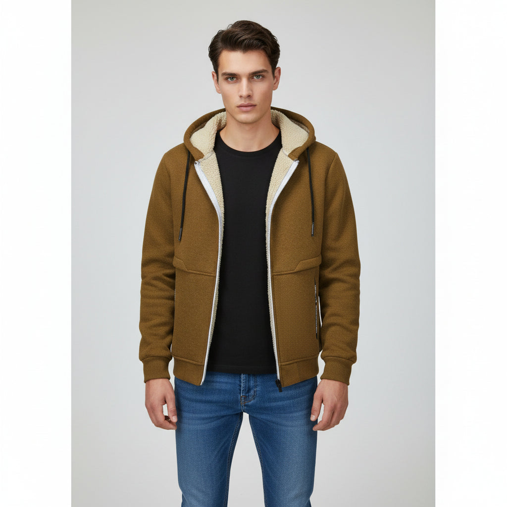 Men’s Heavyweight Fleece Hooded Zipper Sweatshirt Coat Warm Casual Jacket-Bon Voyage Vintage