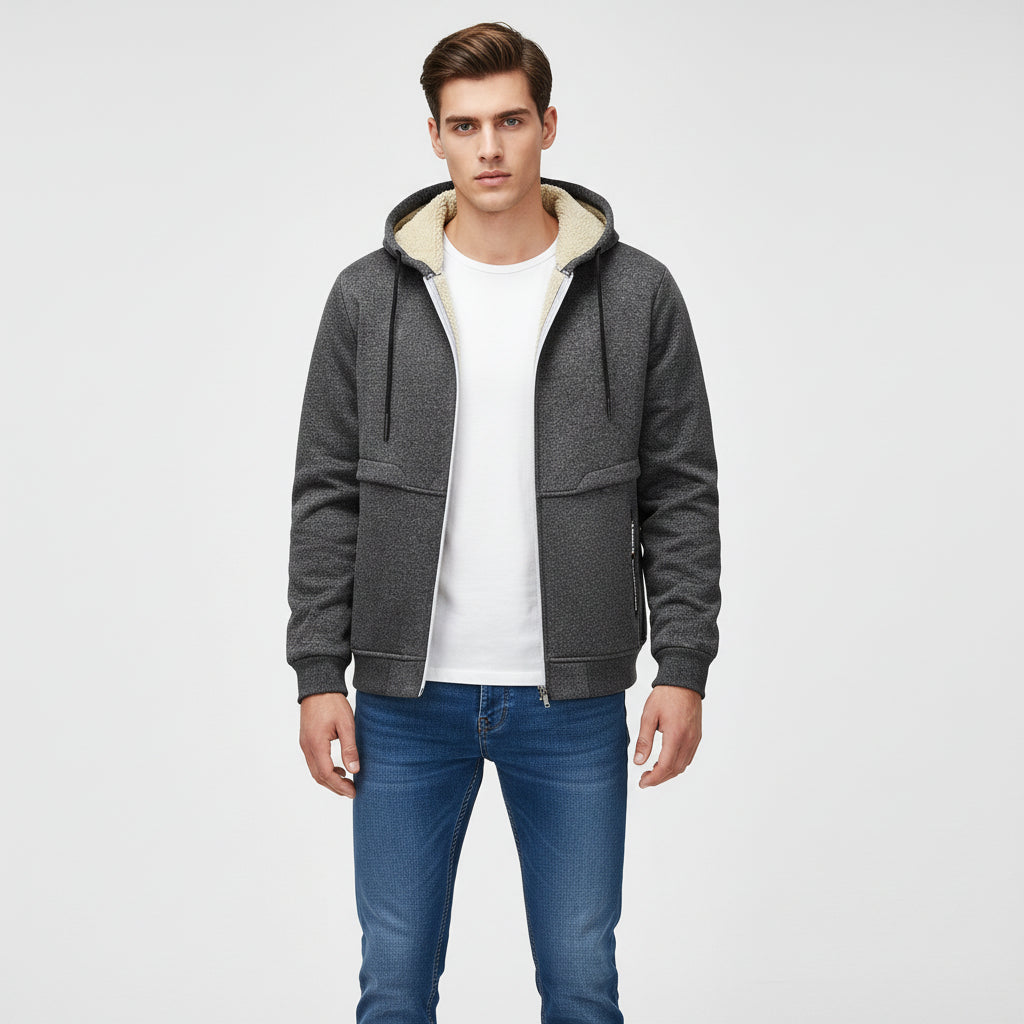 Men’s Heavyweight Fleece Hooded Zipper Sweatshirt Coat Warm Casual Jacket-Bon Voyage Vintage