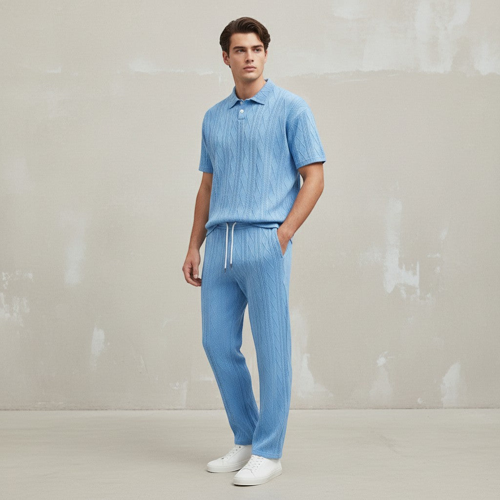 Men’s Jacquard Polo Shirt and Trousers Set-Bon Voyage Vintage