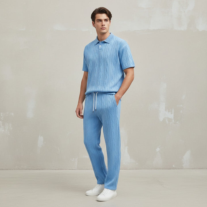 Men’s Jacquard Polo Shirt and Trousers Set-Bon Voyage Vintage