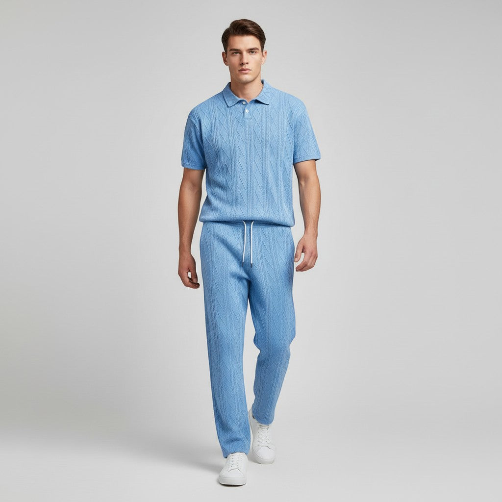 Men’s Jacquard Polo Shirt and Trousers Set-Bon Voyage Vintage