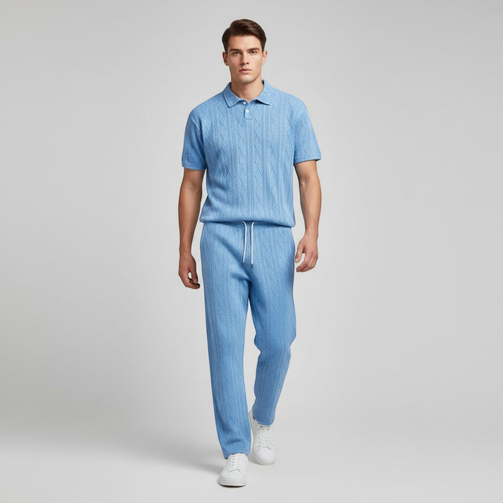 Men’s Jacquard Polo Shirt and Trousers Set-Bon Voyage Vintage