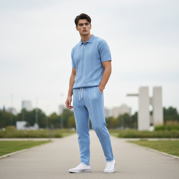 Men’s Jacquard Polo Shirt and Trousers Set-Bon Voyage Vintage