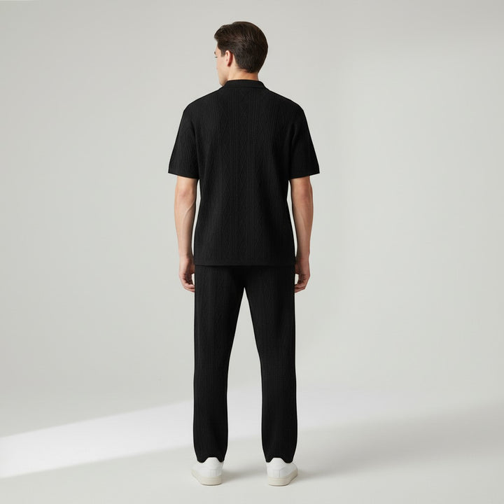 Men’s Jacquard Polo Shirt and Trousers Set-Bon Voyage Vintage