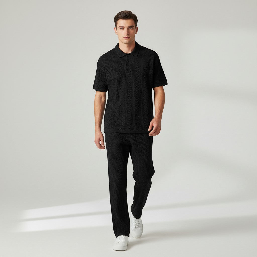 Men’s Jacquard Polo Shirt and Trousers Set-Bon Voyage Vintage