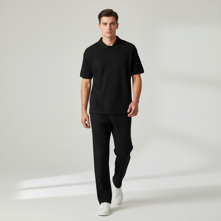Men’s Jacquard Polo Shirt and Trousers Set-Bon Voyage Vintage