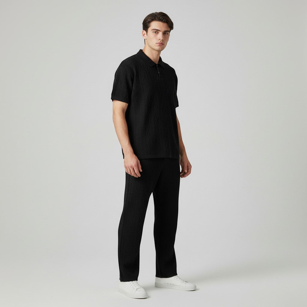 Men’s Jacquard Polo Shirt and Trousers Set-Bon Voyage Vintage