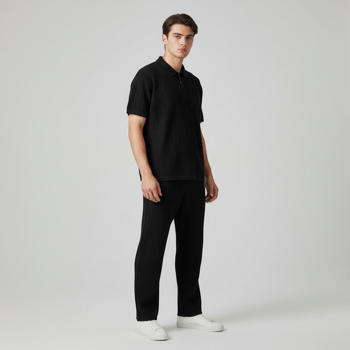 Men’s Jacquard Polo Shirt and Trousers Set-Bon Voyage Vintage