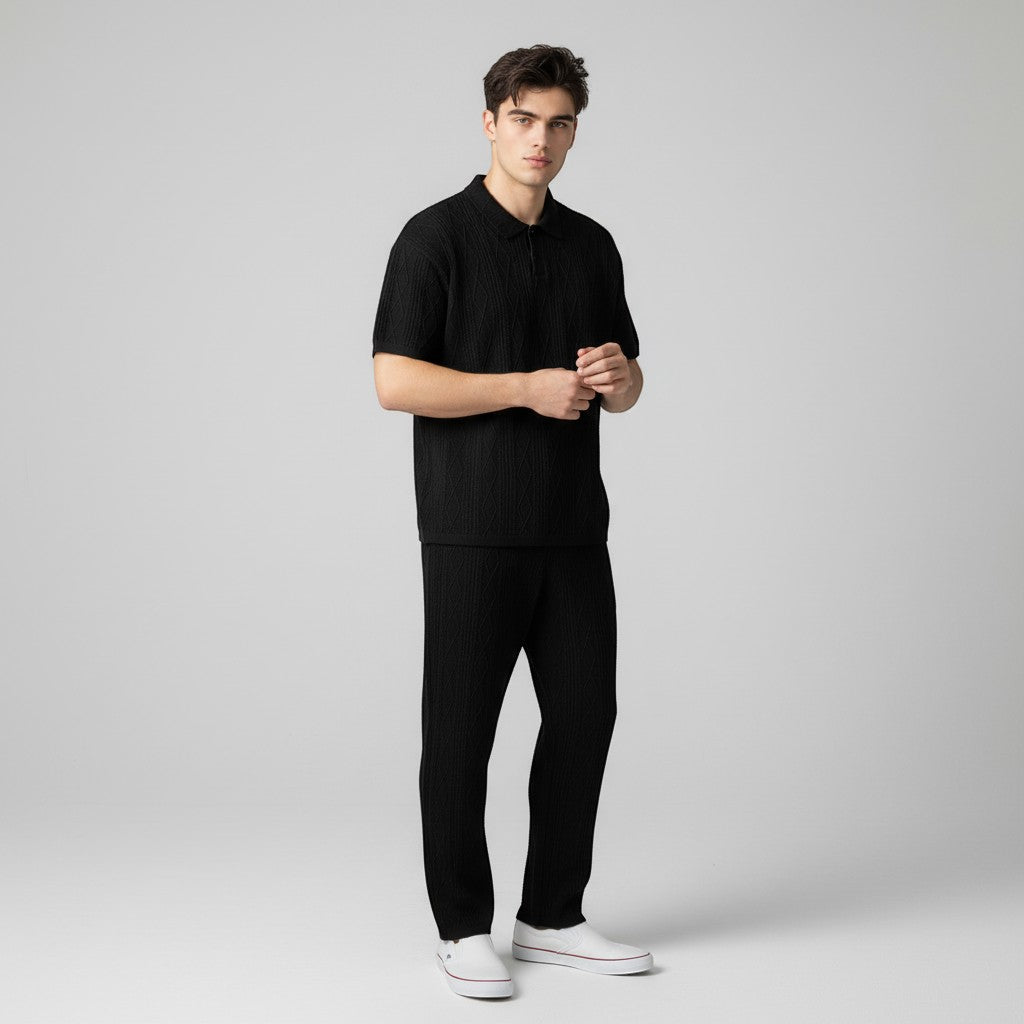 Men’s Jacquard Polo Shirt and Trousers Set-Bon Voyage Vintage