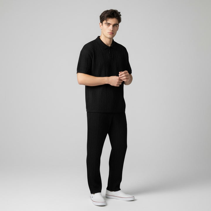Men’s Jacquard Polo Shirt and Trousers Set-Bon Voyage Vintage