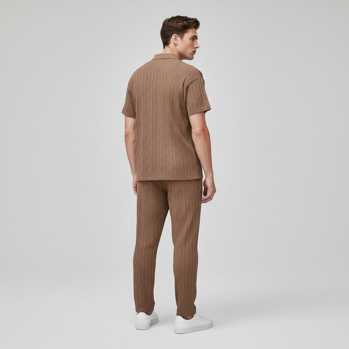 Men’s Jacquard Polo Shirt and Trousers Set-Bon Voyage Vintage