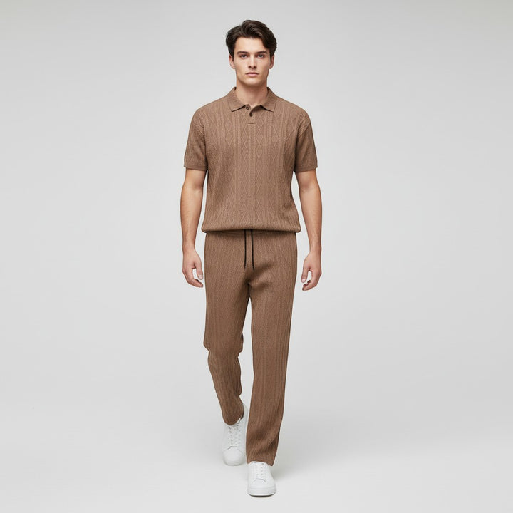 Men’s Jacquard Polo Shirt and Trousers Set-Bon Voyage Vintage
