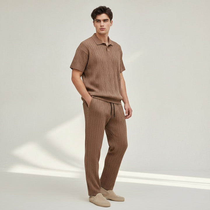 Men’s Jacquard Polo Shirt and Trousers Set-Bon Voyage Vintage