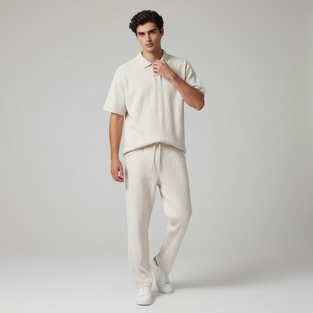 Men’s Jacquard Polo Shirt and Trousers Set-Bon Voyage Vintage