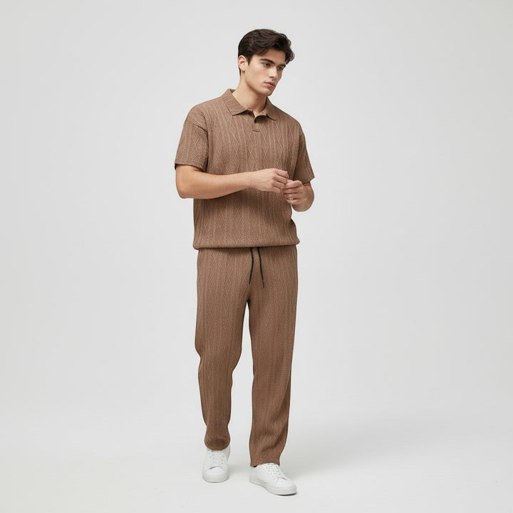 Men’s Jacquard Polo Shirt and Trousers Set-Bon Voyage Vintage
