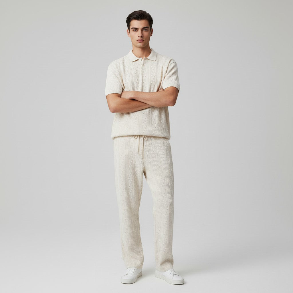 Men’s Jacquard Polo Shirt and Trousers Set-Bon Voyage Vintage