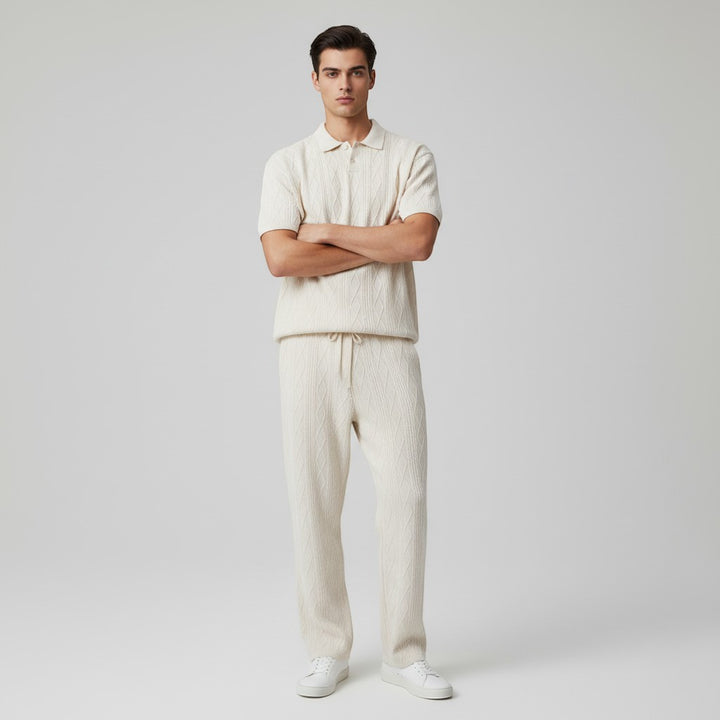 Men’s Jacquard Polo Shirt and Trousers Set-Bon Voyage Vintage