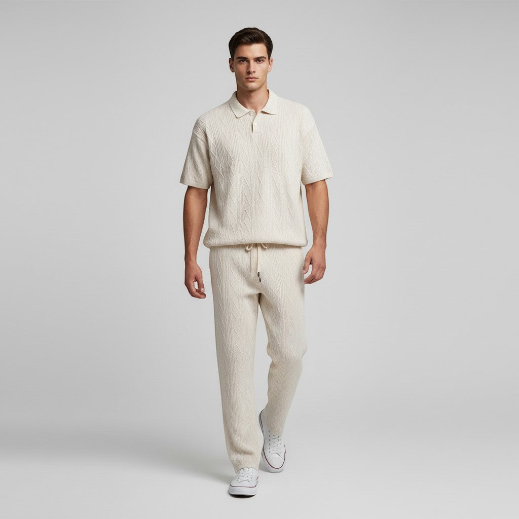 Men’s Jacquard Polo Shirt and Trousers Set-Bon Voyage Vintage