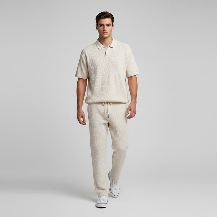 Men’s Jacquard Polo Shirt and Trousers Set-Bon Voyage Vintage