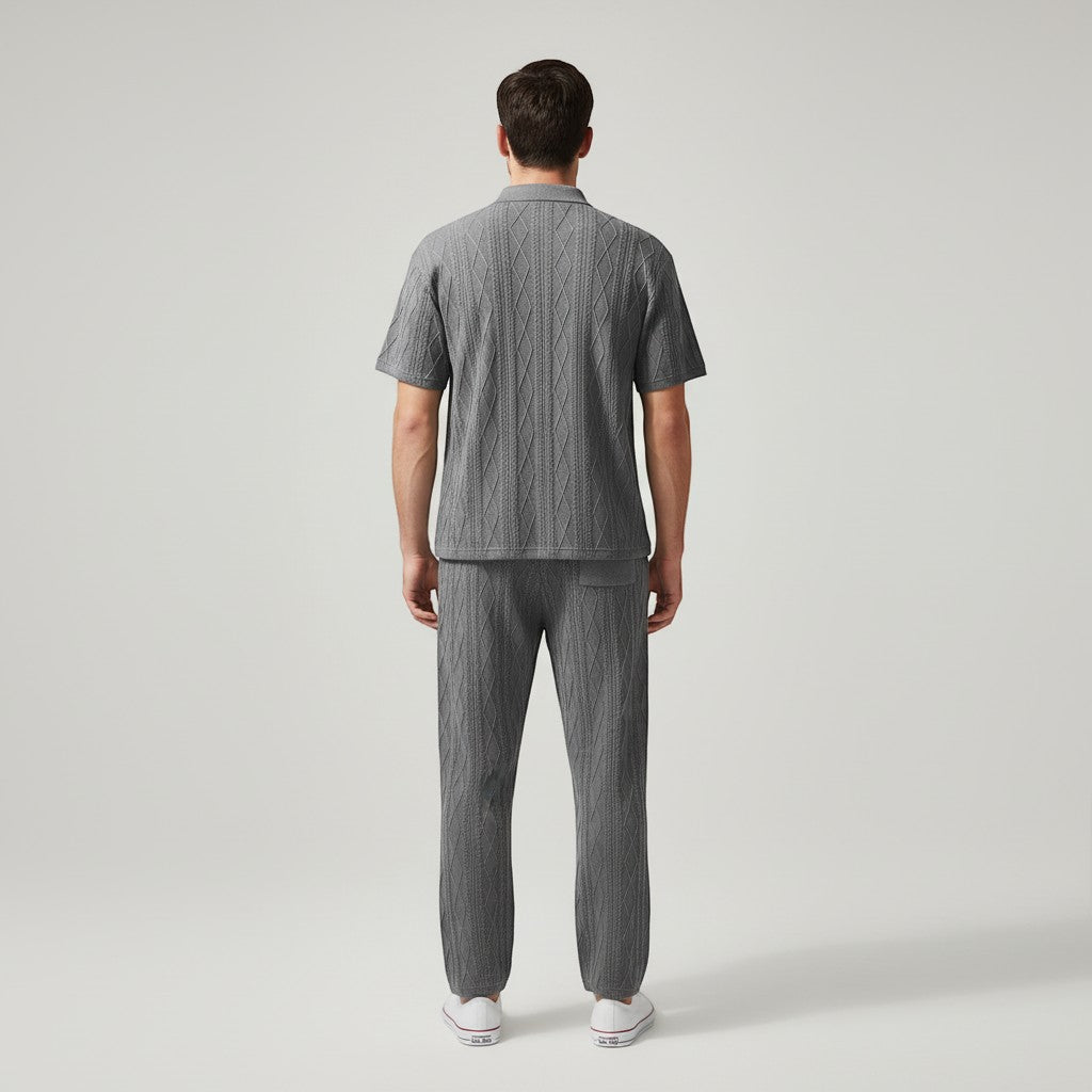 Men’s Jacquard Polo Shirt and Trousers Set-Bon Voyage Vintage