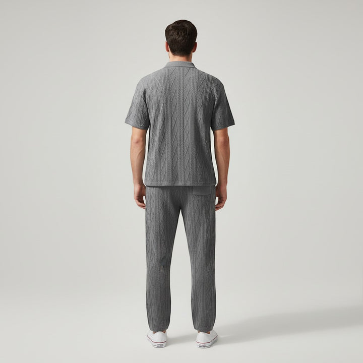 Men’s Jacquard Polo Shirt and Trousers Set-Bon Voyage Vintage