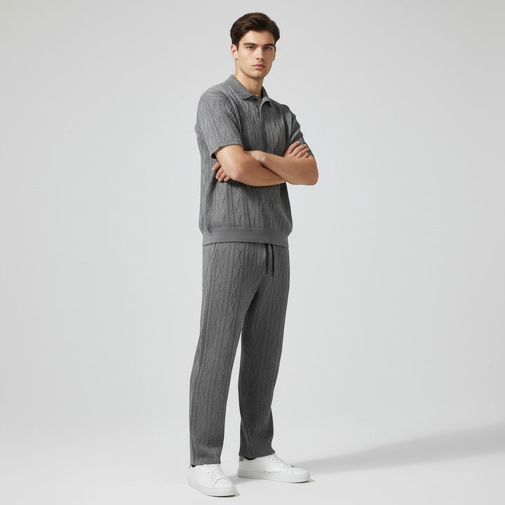 Men’s Jacquard Polo Shirt and Trousers Set-Bon Voyage Vintage