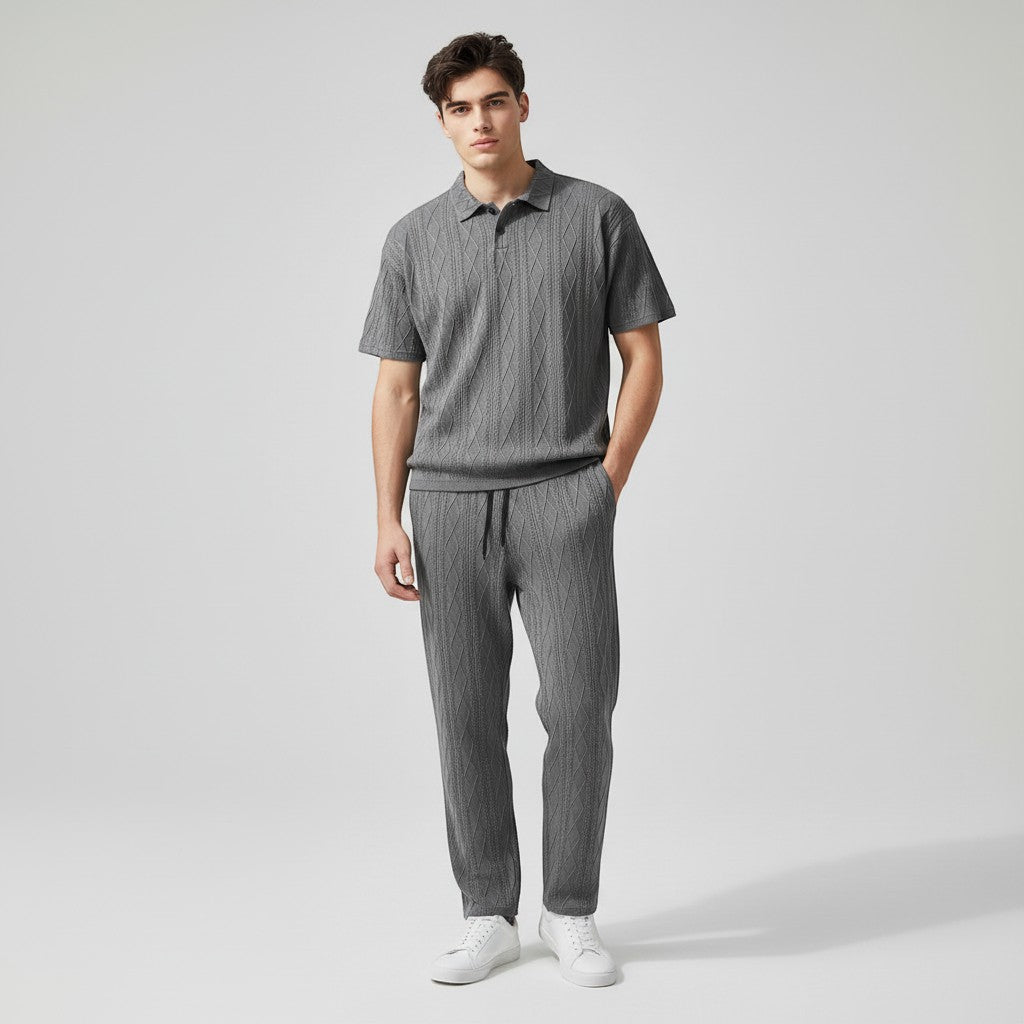 Men’s Jacquard Polo Shirt and Trousers Set-Bon Voyage Vintage