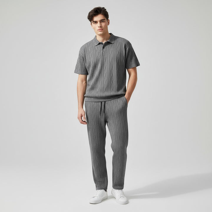 Men’s Jacquard Polo Shirt and Trousers Set-Bon Voyage Vintage