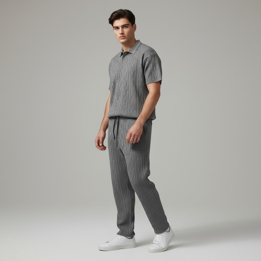 Men’s Jacquard Polo Shirt and Trousers Set-Bon Voyage Vintage