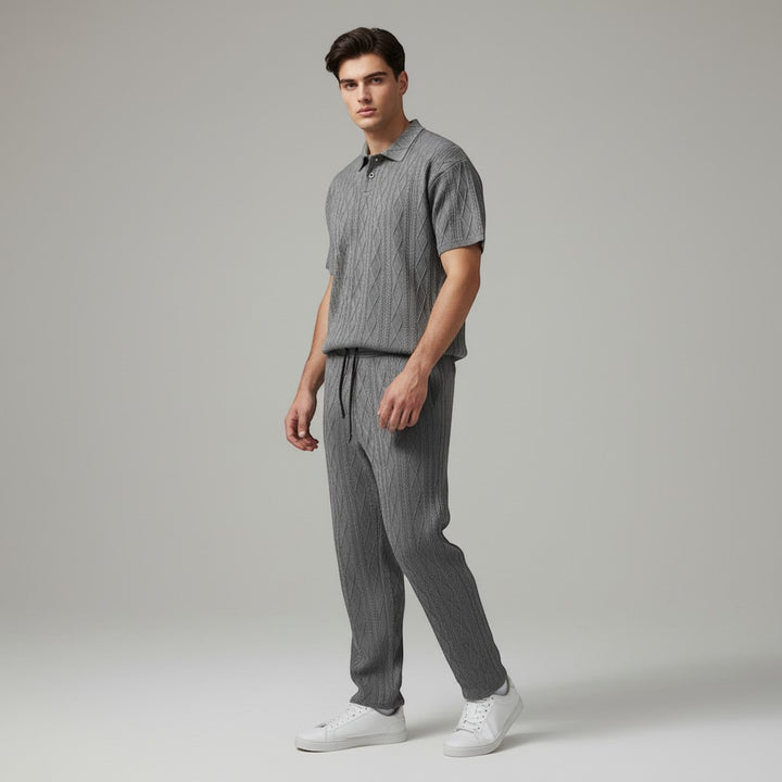 Men’s Jacquard Polo Shirt and Trousers Set-Bon Voyage Vintage