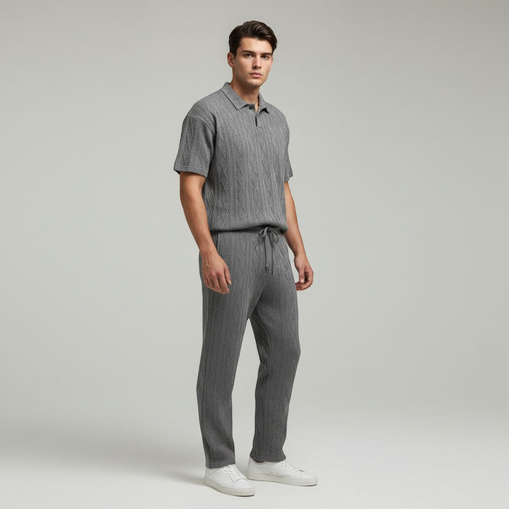 Men’s Jacquard Polo Shirt and Trousers Set-Bon Voyage Vintage