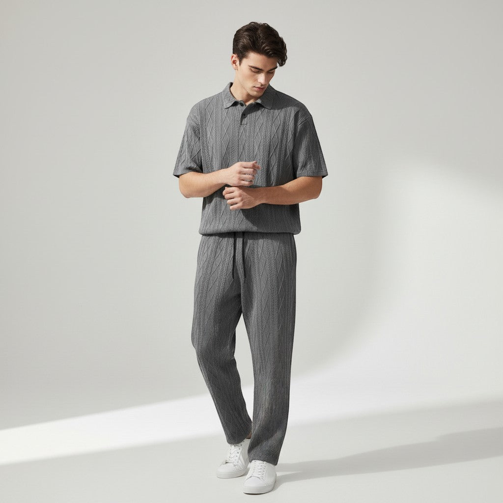 Men’s Jacquard Polo Shirt and Trousers Set-Bon Voyage Vintage