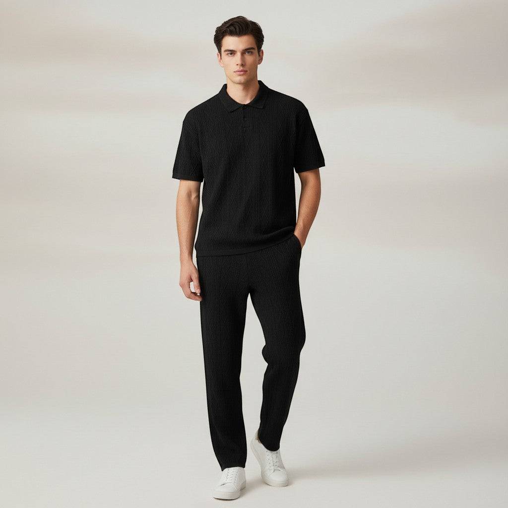 Men’s Jacquard Polo Shirt and Trousers Set-Bon Voyage Vintage