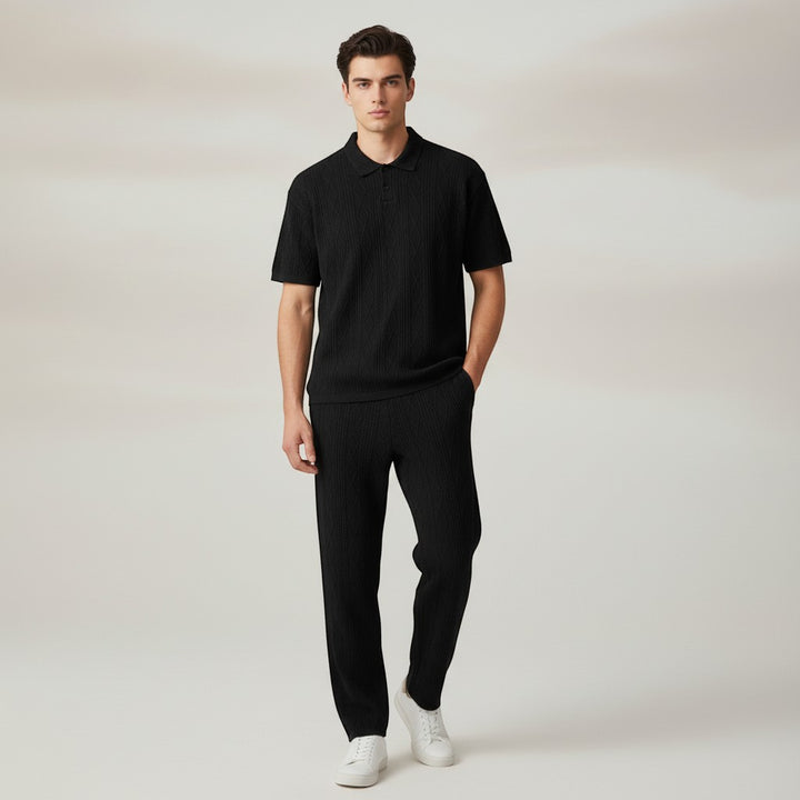 Men’s Jacquard Polo Shirt and Trousers Set-Bon Voyage Vintage
