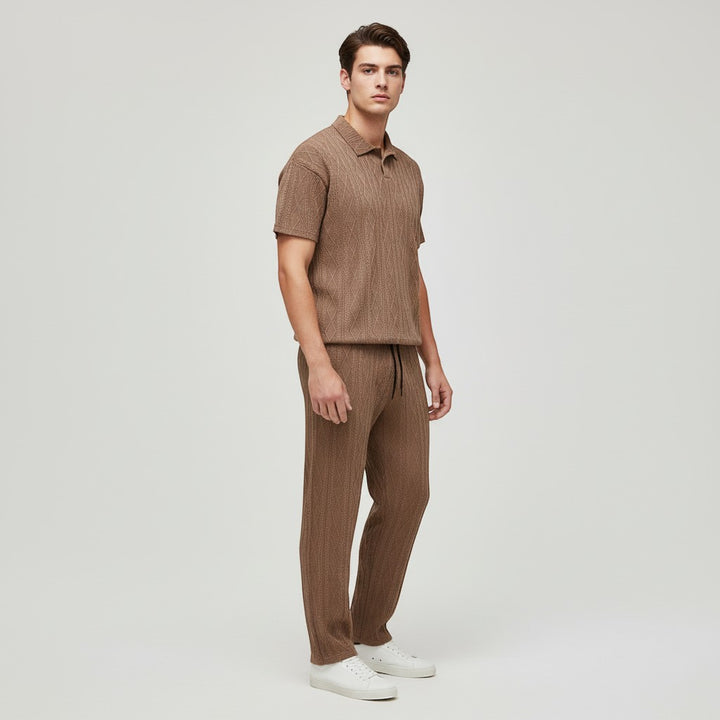 Men’s Jacquard Polo Shirt and Trousers Set-Bon Voyage Vintage