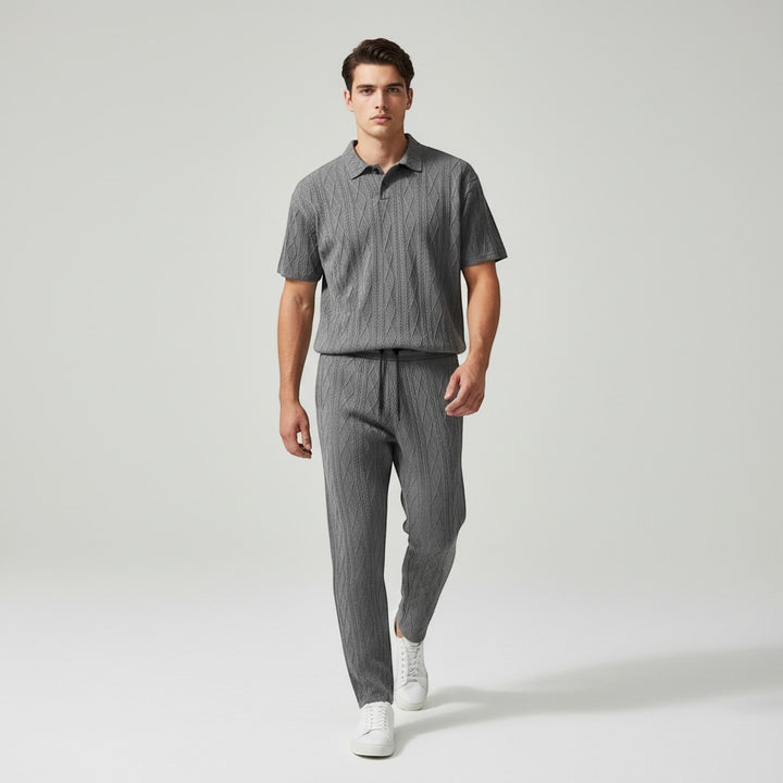 Men’s Jacquard Polo Shirt and Trousers Set-Bon Voyage Vintage