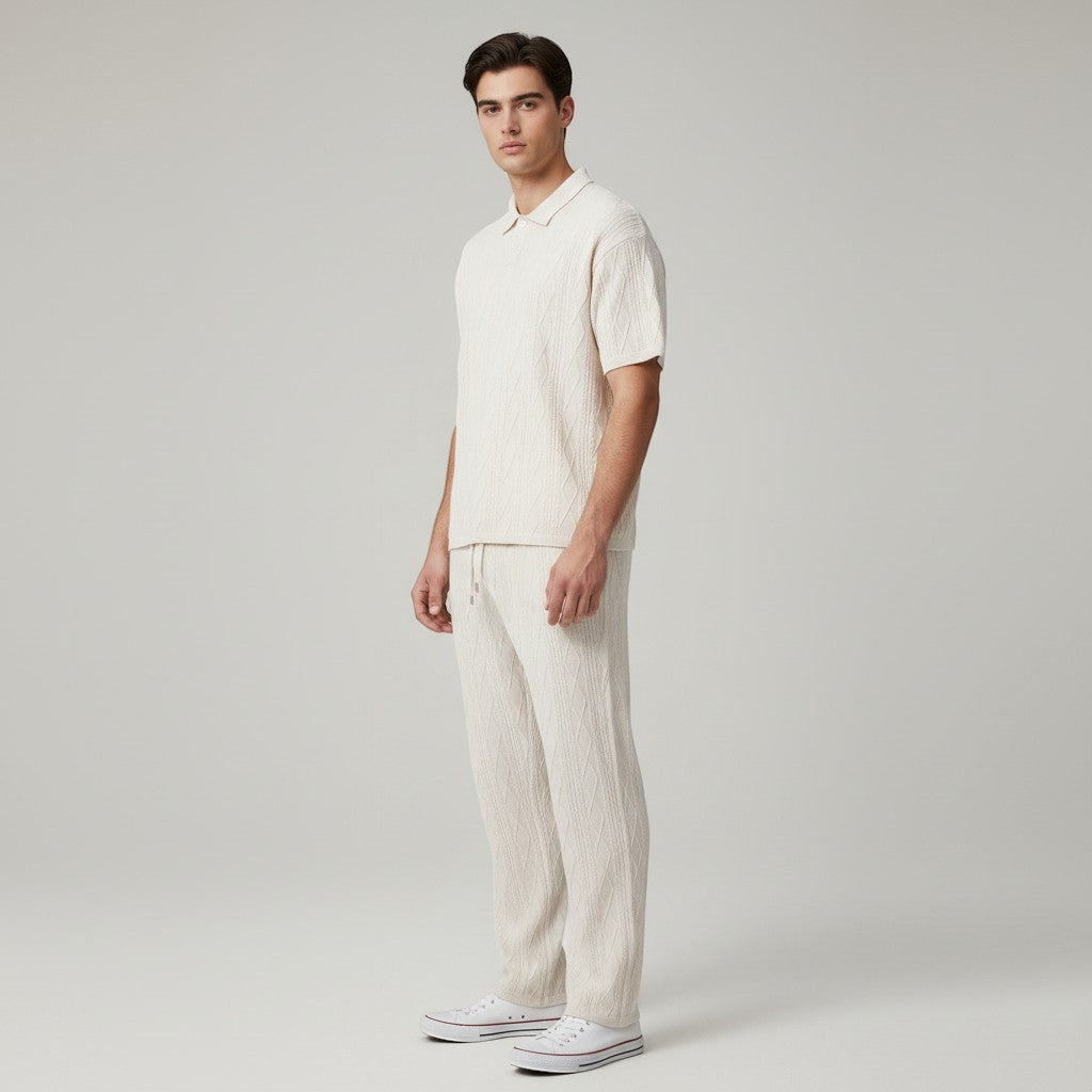 Men’s Jacquard Polo Shirt and Trousers Set-Bon Voyage Vintage