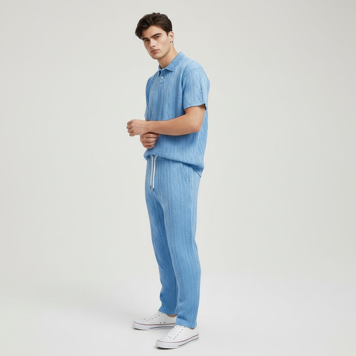 Men’s Jacquard Polo Shirt and Trousers Set-Bon Voyage Vintage