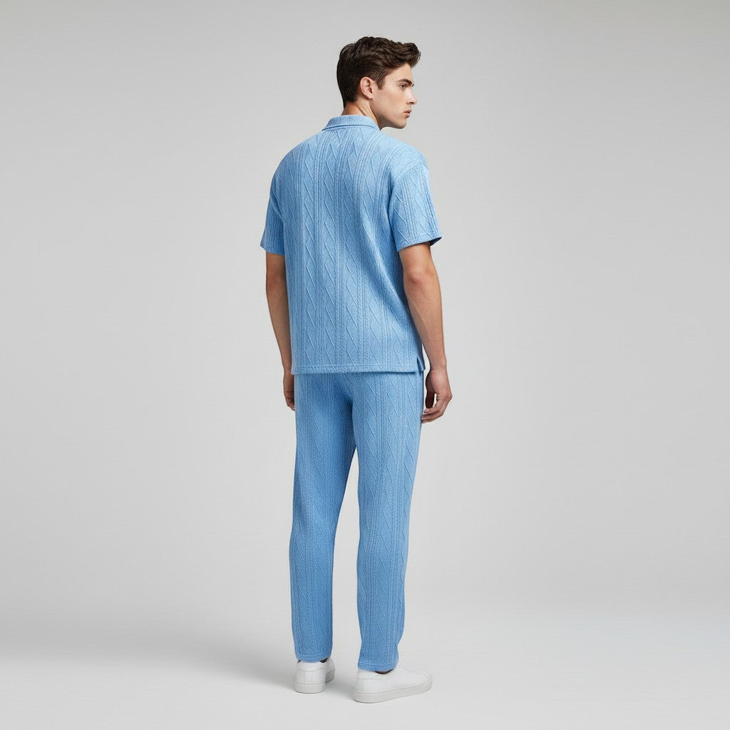 Men’s Jacquard Polo Shirt and Trousers Set-Bon Voyage Vintage