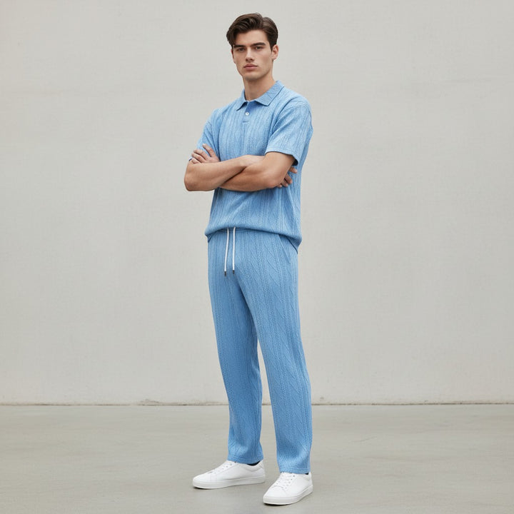 Men’s Jacquard Polo Shirt and Trousers Set-Bon Voyage Vintage