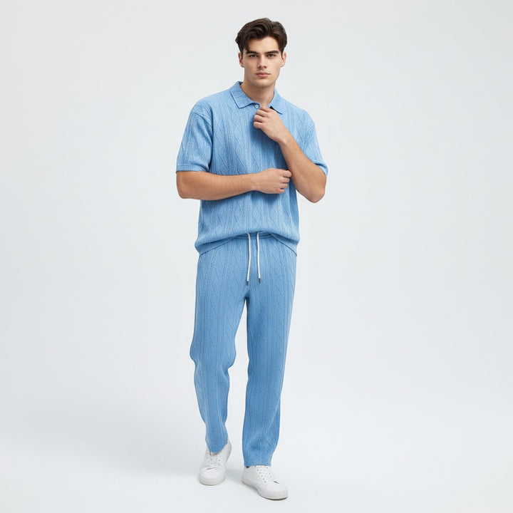 Men’s Jacquard Polo Shirt and Trousers Set-Bon Voyage Vintage