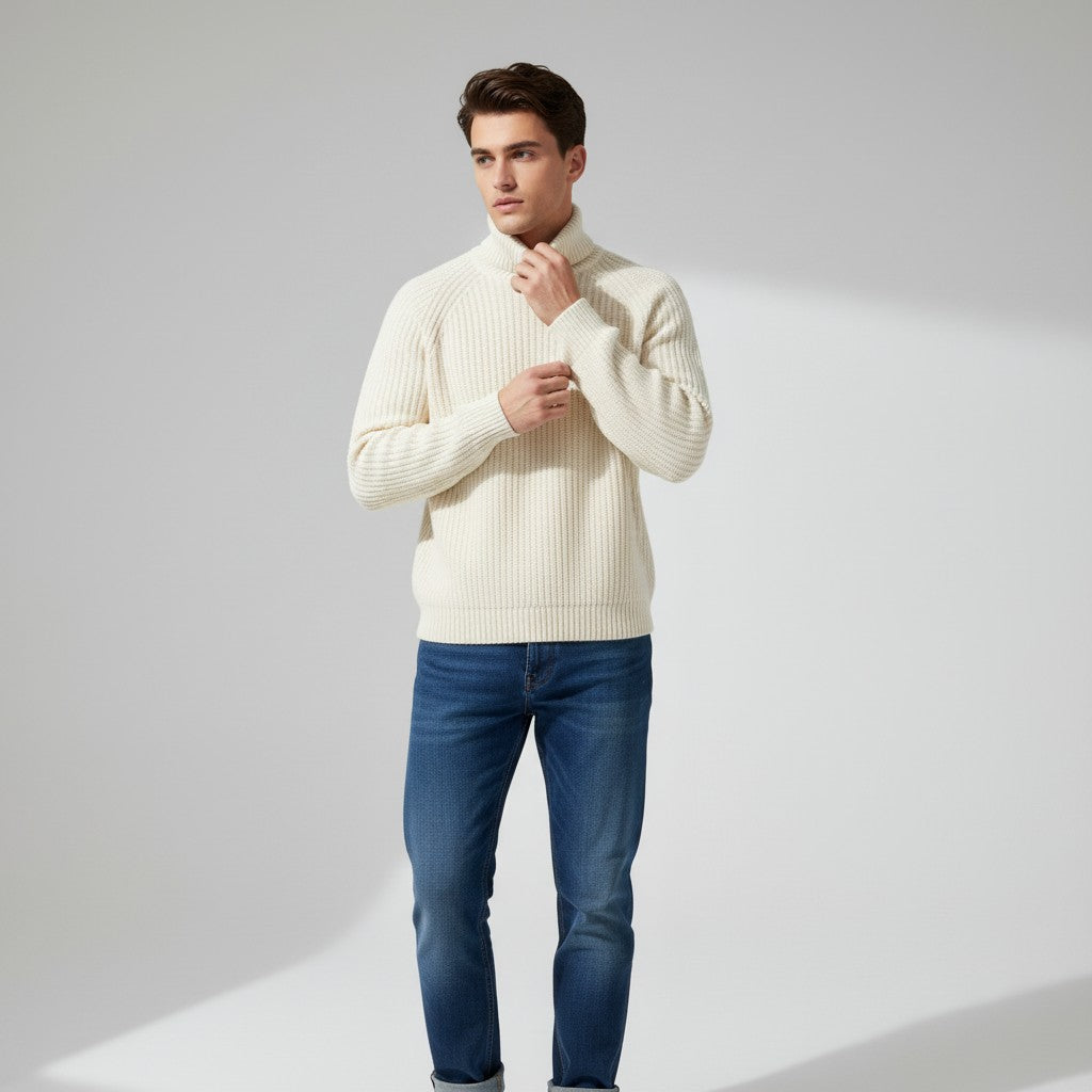Men’s Knitted Turtleneck Sweater Long Sleeve Winter Pullover-Bon Voyage Vintage