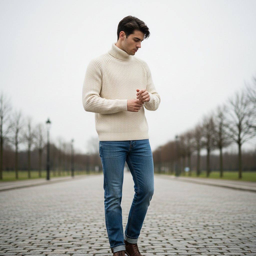 Men’s Knitted Turtleneck Sweater Long Sleeve Winter Pullover-Bon Voyage Vintage