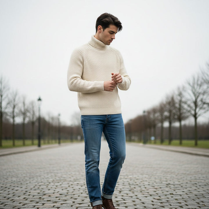 Men’s Knitted Turtleneck Sweater Long Sleeve Winter Pullover-Bon Voyage Vintage