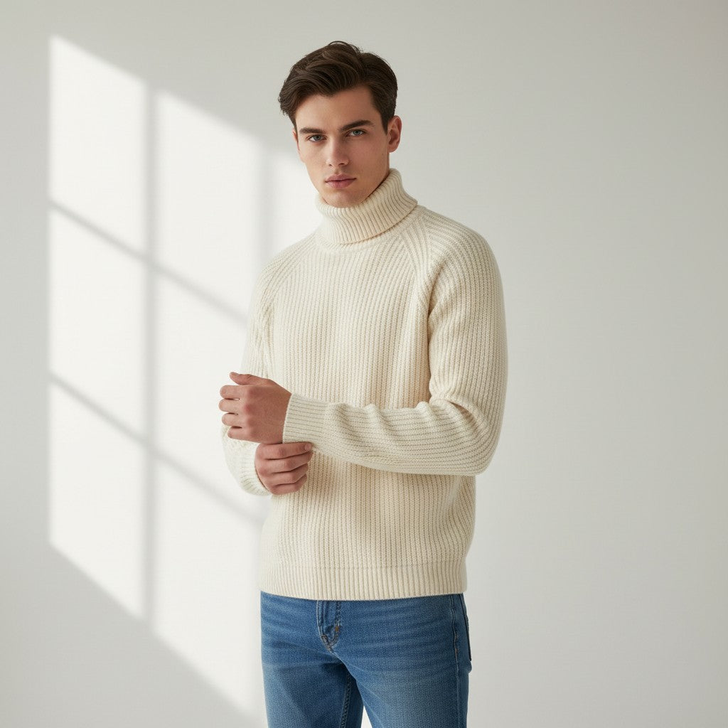 Men’s Knitted Turtleneck Sweater Long Sleeve Winter Pullover-Bon Voyage Vintage
